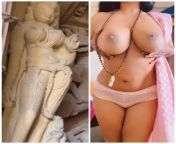 Sculpture of a woman in Khajuraho (India), and an Indian woman from indian woman hoods sssbbw